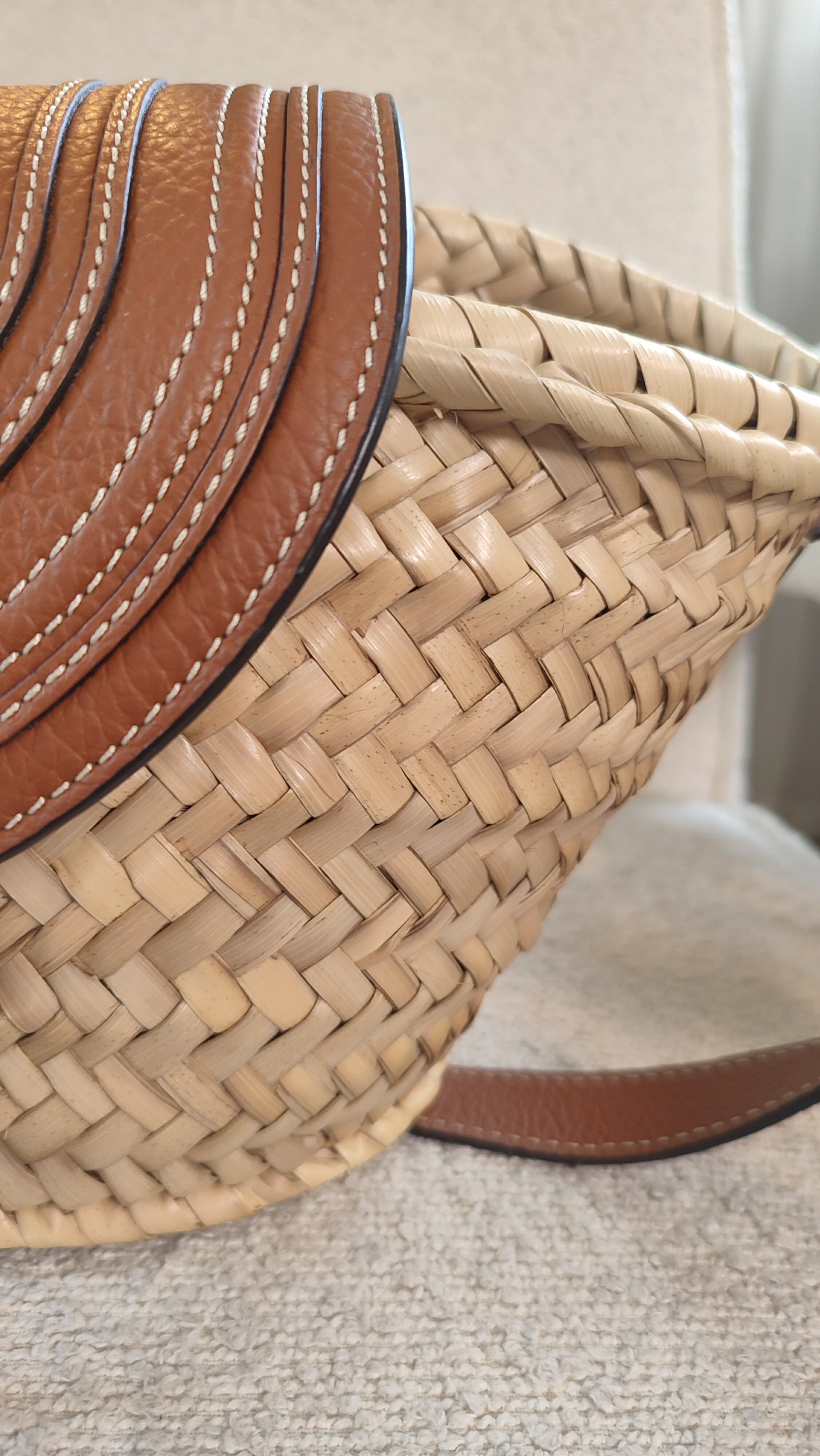Chloe Marcie Small Raffia Basket Brown Bag
