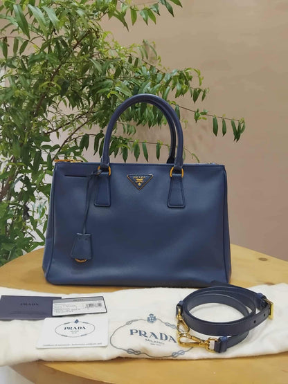Prada Saffiano Lux Double Zip Tote Bag Blue GHW (208)
