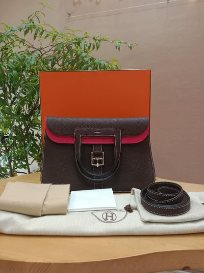 Hermes Halzan 31 Clemence Bicolor Rouge/Pink Stamp B 2023