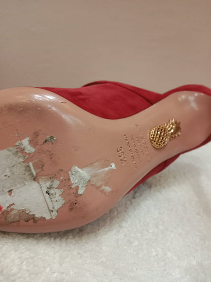 Aquazzura Blossom Suede Pointed Toe Mules Red Size 35.5
