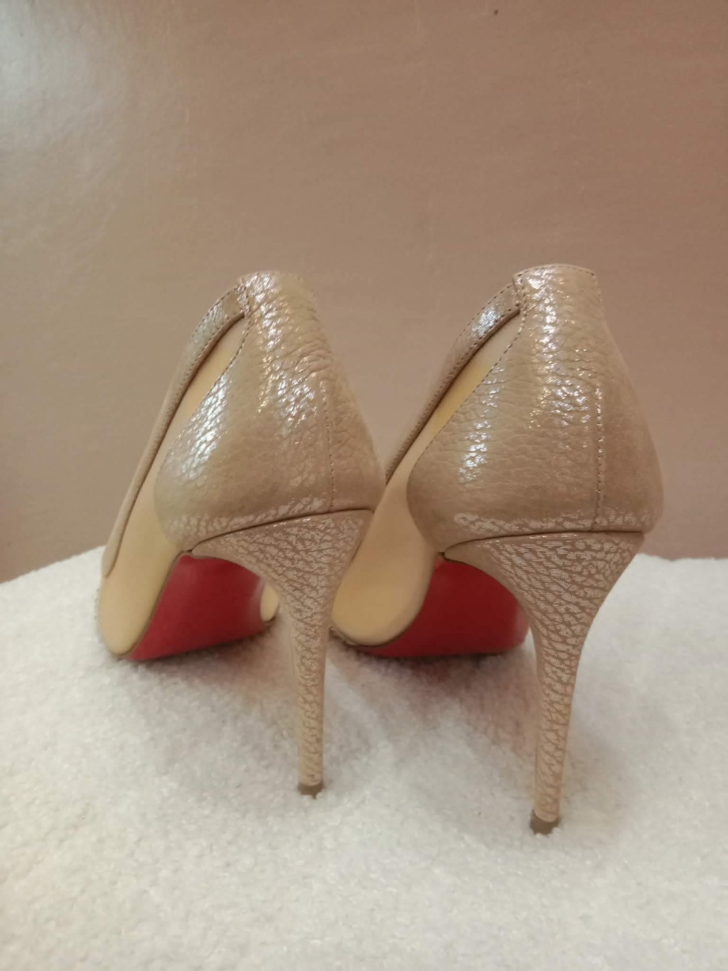 Christian Louboutin Galativi Pumps Beige Suede/Mesh with Crystal Embellishments Size 36