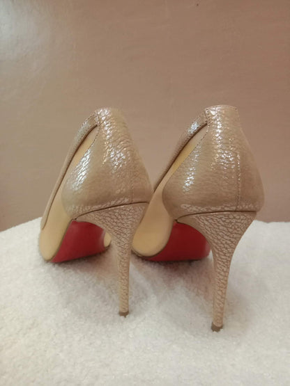 Christian Louboutin Galativi Pumps Beige Suede/Mesh with Crystal Embellishments Size 36