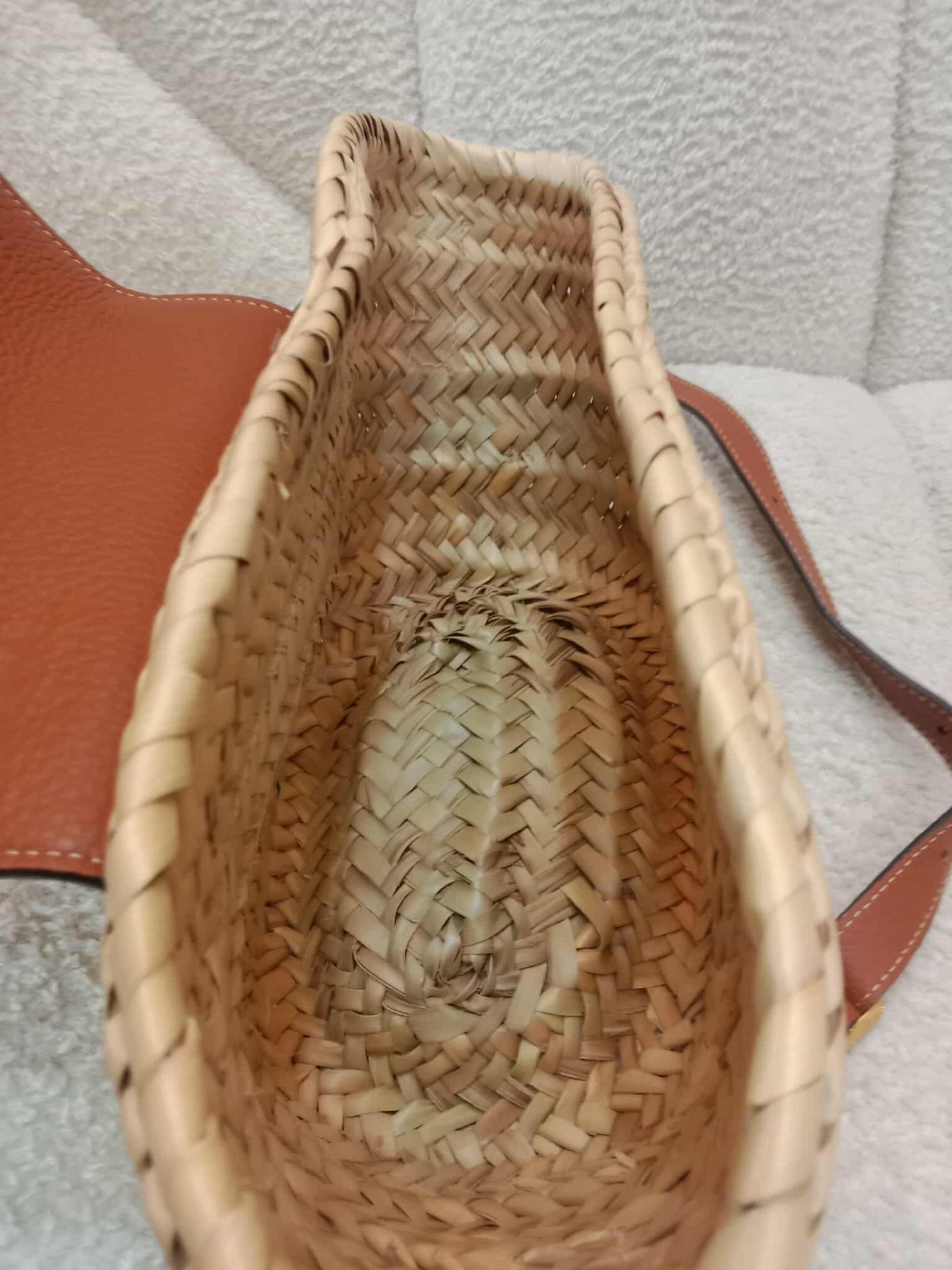 Chloe Marcie Leather Trimmed Raffia Basket Bag Tan