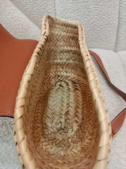 Chloe Marcie Leather Trimmed Raffia Basket Bag Tan