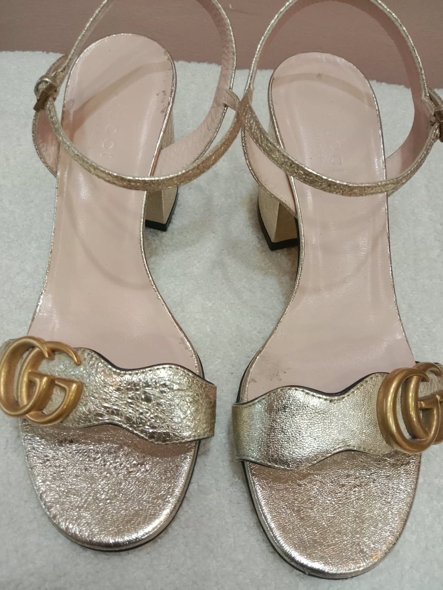 Gucci GG Marmont Sandals Metallic Gold Size 36