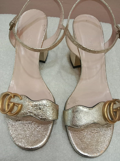 Gucci GG Marmont Sandals Metallic Gold Size 36