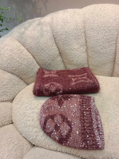 Louis Vuitton Bonnet & Scarf Maroon