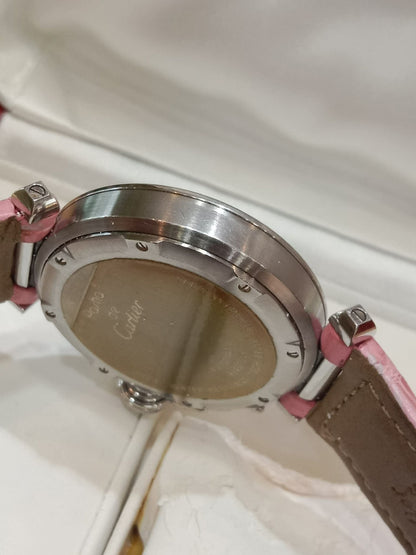 Cartier Pasha C Pink Blue Limited Edition Watch 35mm Stainless Steel Case Pink Alligator Leather Strap
