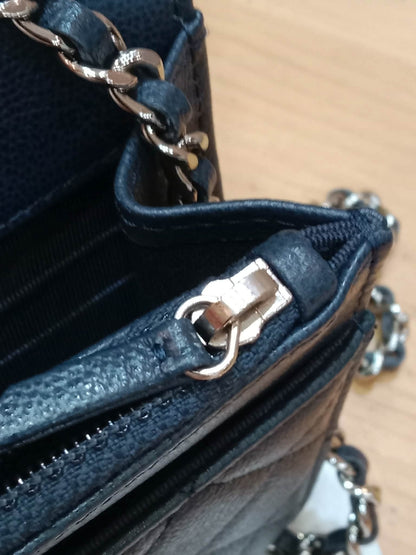 Chanel CC Box Wallet On Chain Caviar Navy Blue Series 27