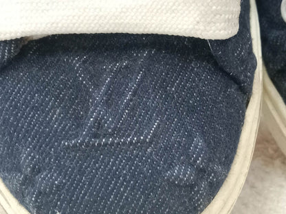 Louis Vuitton Time Out Sneakers Dark Blue Denim Monogram Embossed Pattern Size 37.5