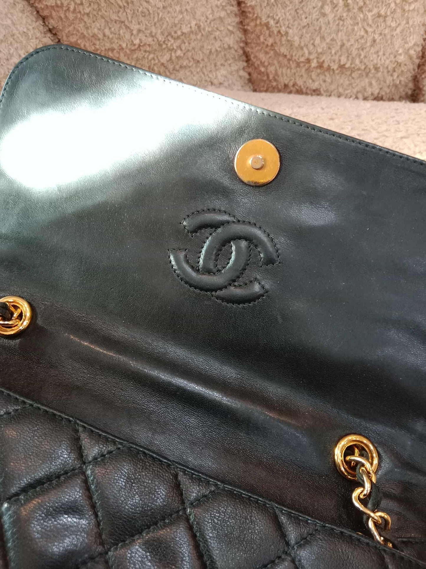 Chanel Vintage Chain Tassel Flap Bag Black Lambskin Series 0