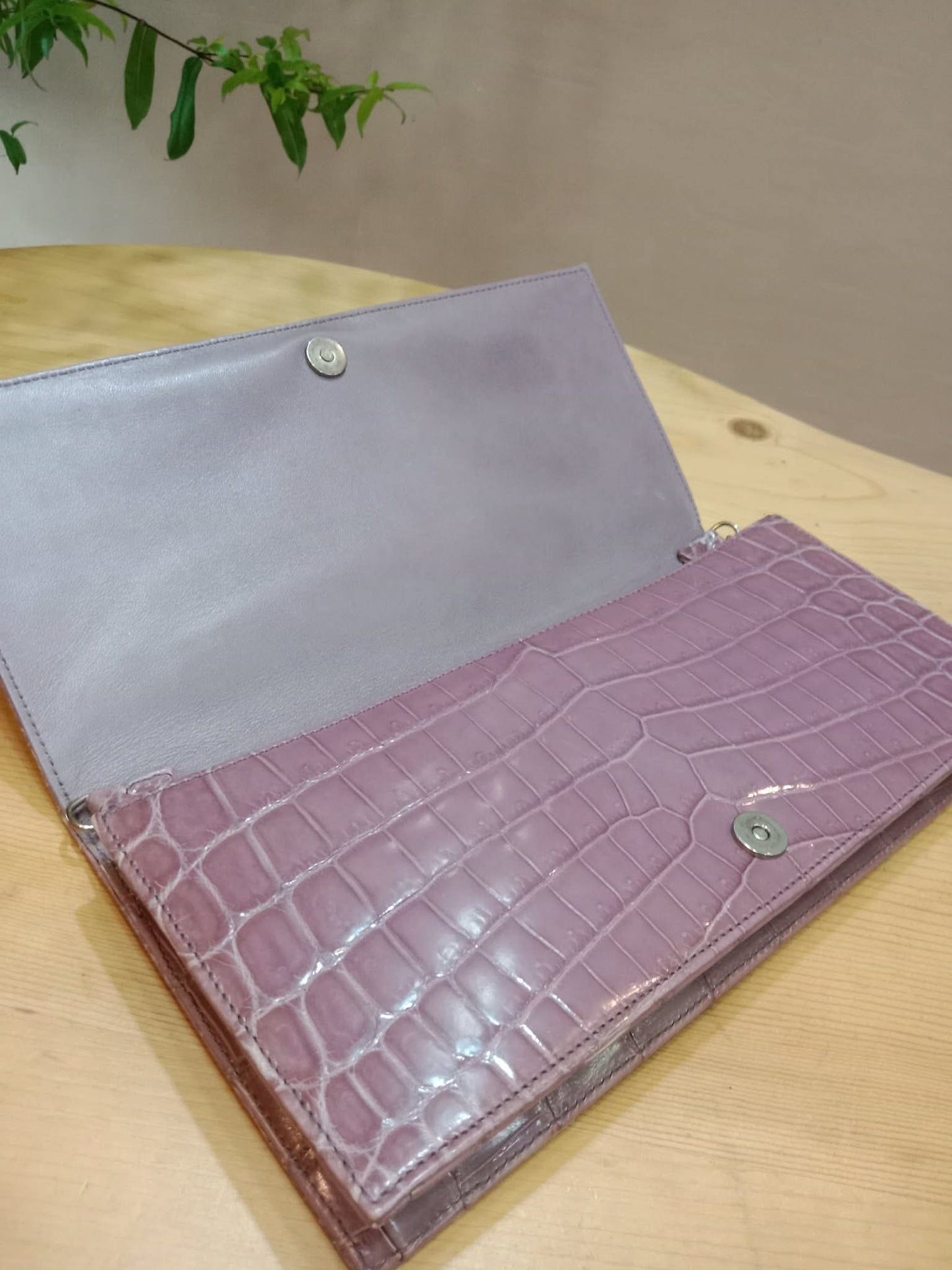 Dior Crocodile Embossed Mauve Clutch