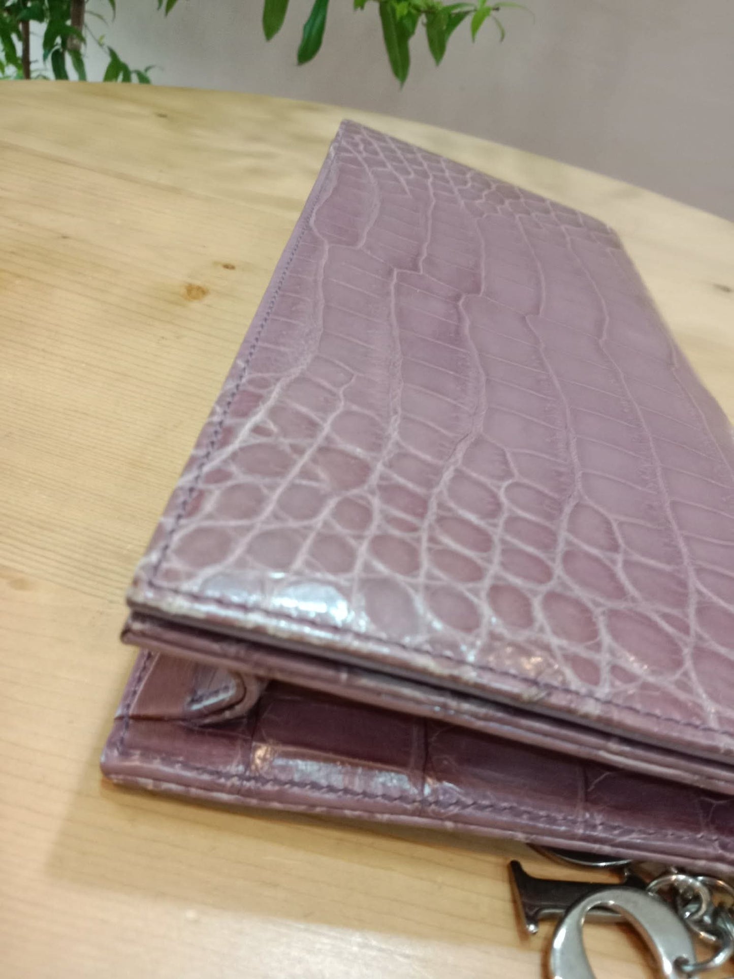 Dior Crocodile Embossed Mauve Clutch