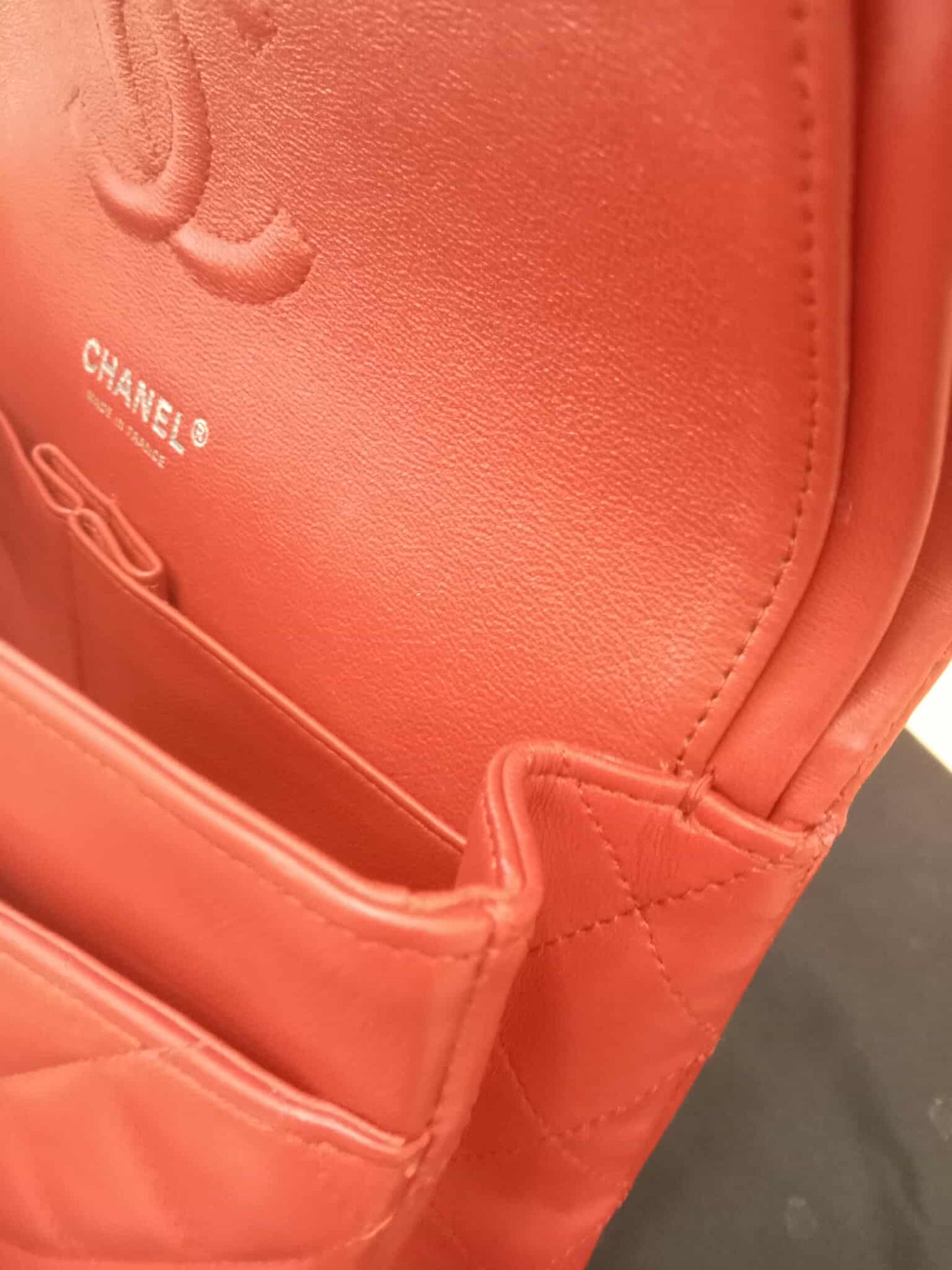 Chanel Timeless Red Quilted Lambskin Classic Double Flap Medium Series 17