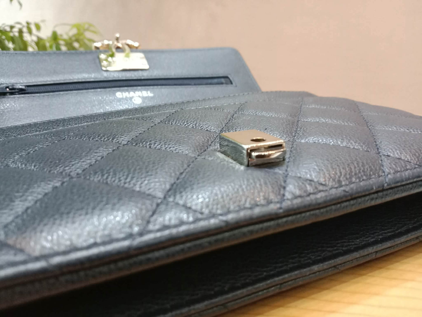 Chanel CC Box Wallet On Chain Caviar Navy Blue Series 27