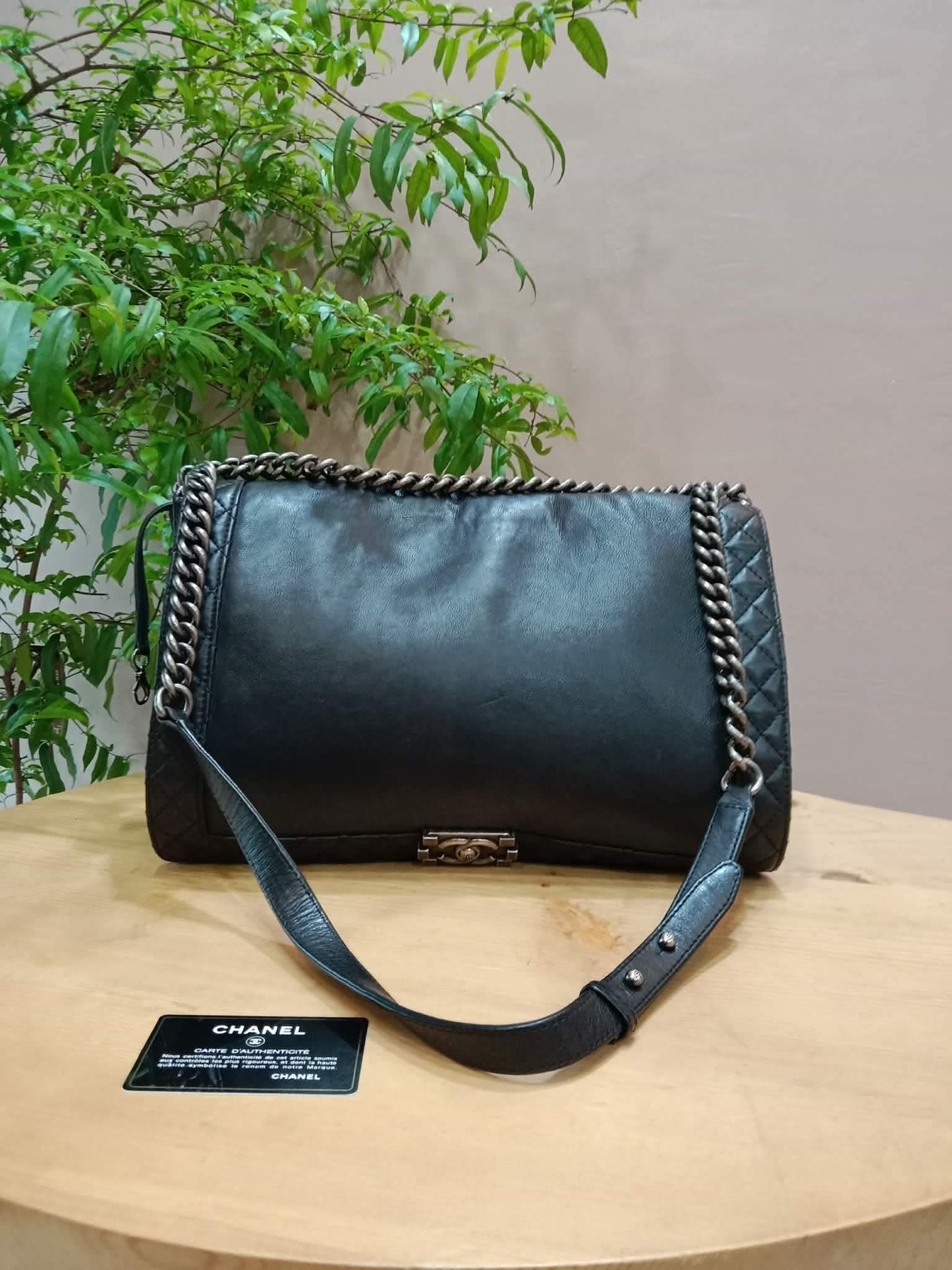 Chanel Boy Reverso Flap Bag Quilted Borders Antique Silver Hardware Series 18