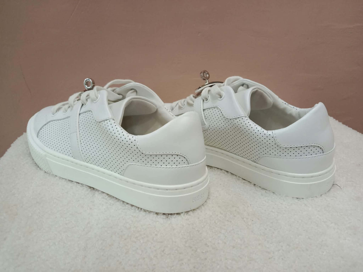 Hermes Day White Kelly Sneakers Rose Gold Buckle Size 35
