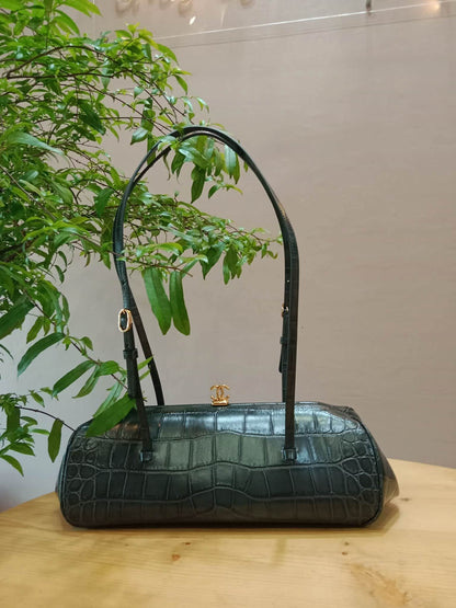 Chanel Crocodile Embossed Calfskin Clutch with Leather Strap Microchipped