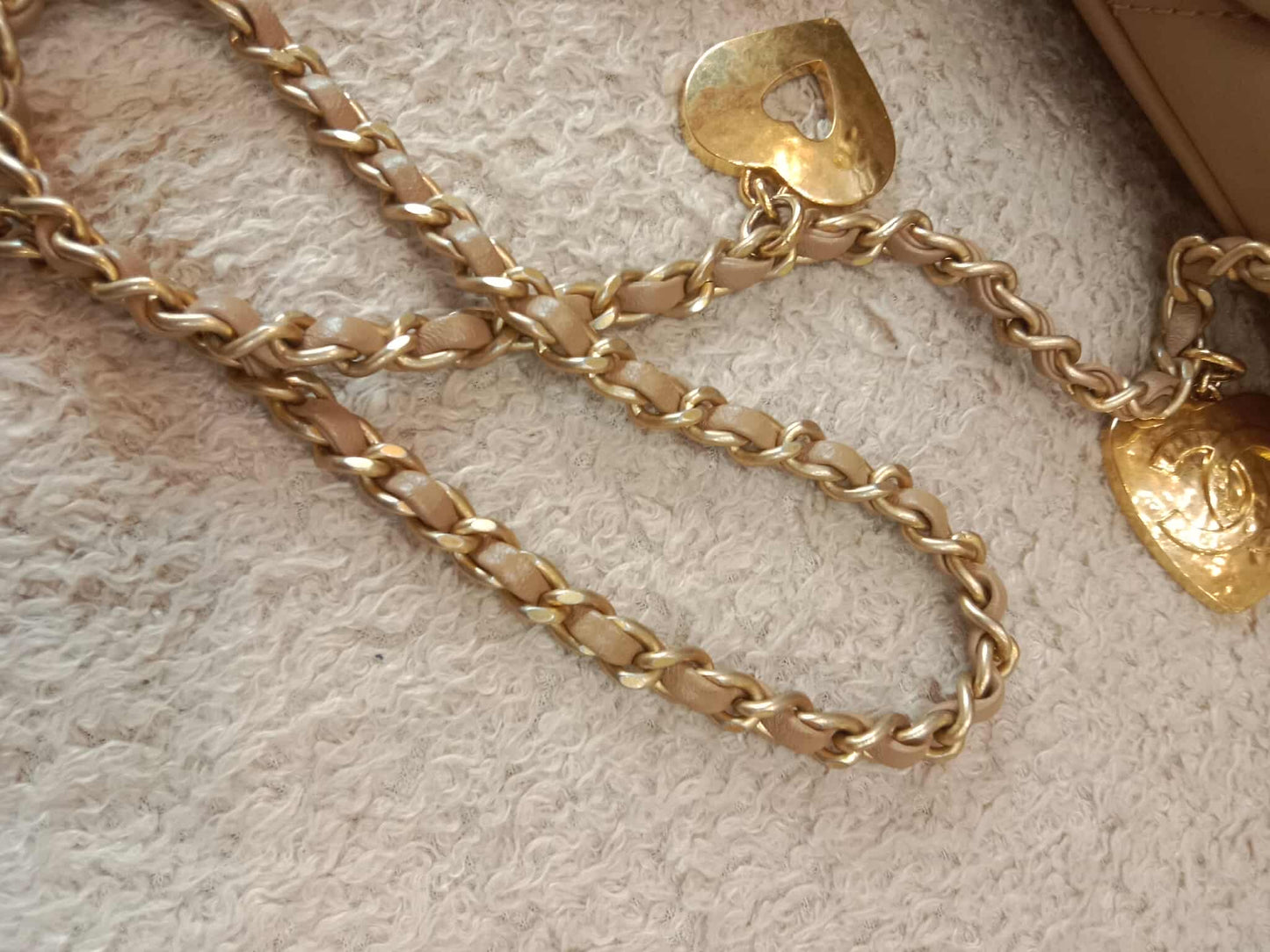 Chanel Seasonal Flap Heart Charms Beige Microchipped