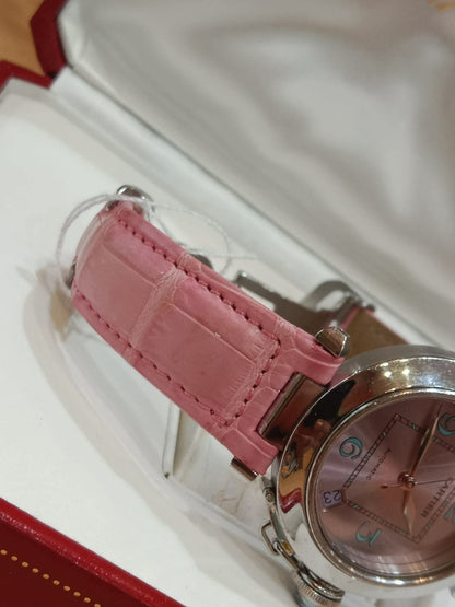 Cartier Pasha C Pink Blue Limited Edition Watch 35mm Stainless Steel Case Pink Alligator Leather Strap