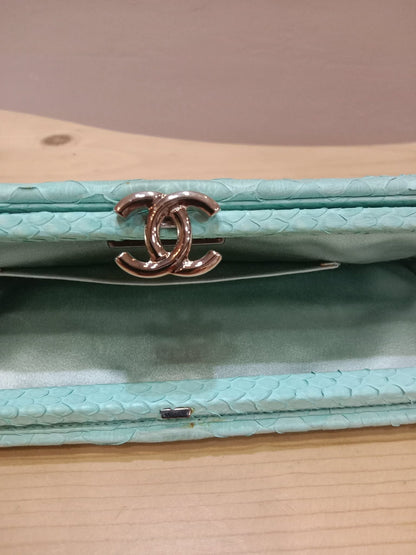 Chanel Mint Green Python Leather Clutch With a Silver-Toned Kiss-Lock Closure Series 15