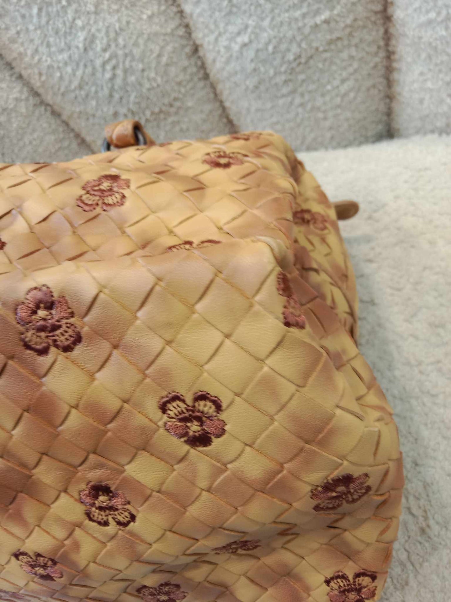 Bottega Veneta Beige Intrecciato Leather Embroidered Floral Satchel Limited Edition Bag