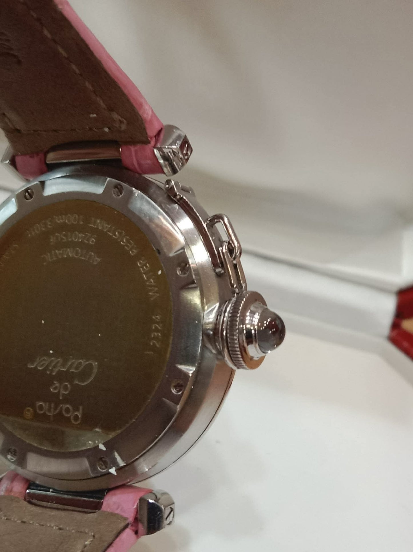 Cartier Pasha C Pink Blue Limited Edition Watch 35mm Stainless Steel Case Pink Alligator Leather Strap