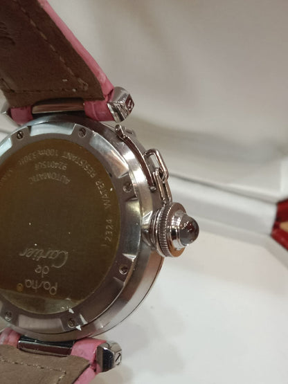 Cartier Pasha C Pink Blue Limited Edition Watch 35mm Stainless Steel Case Pink Alligator Leather Strap
