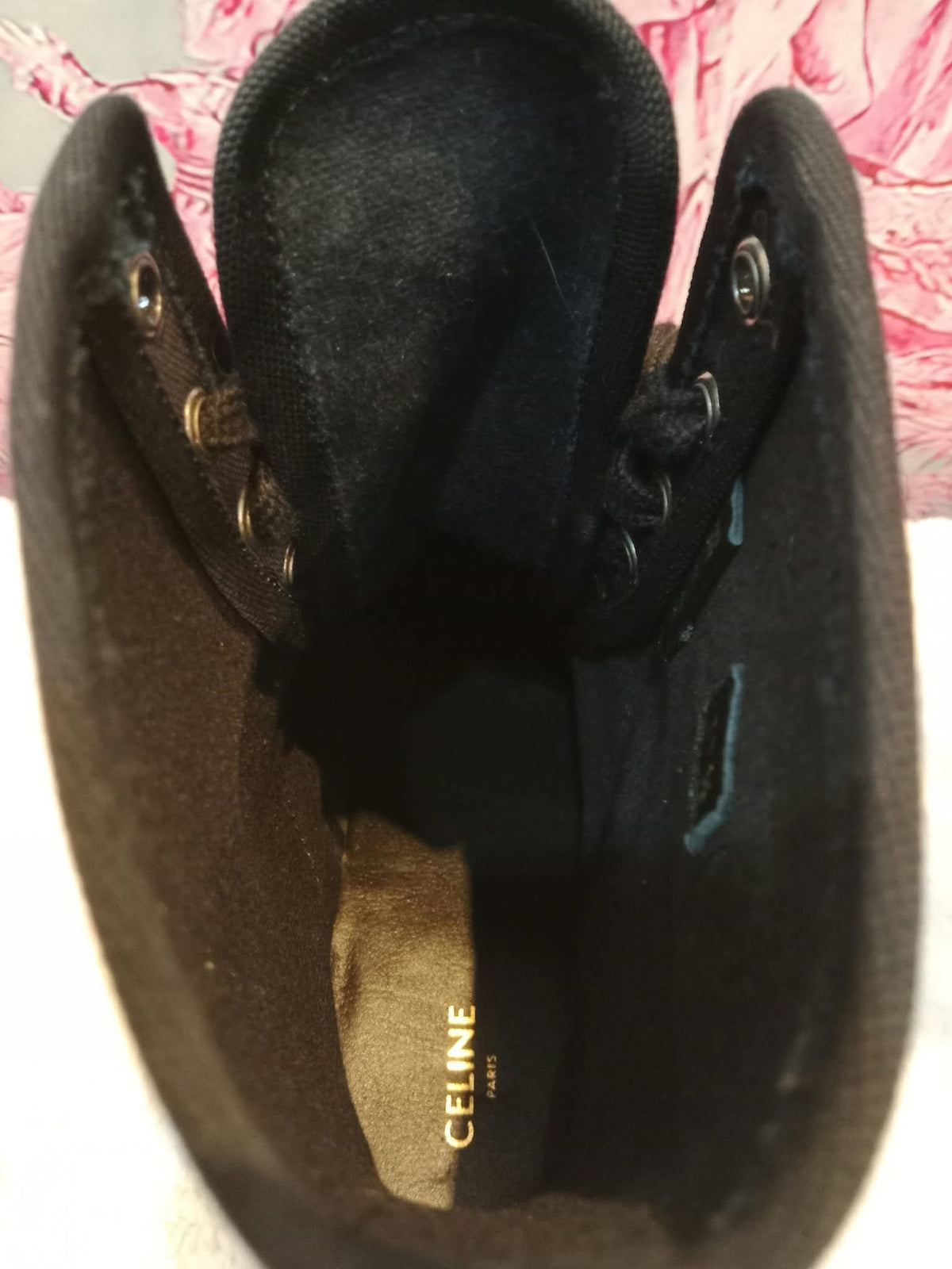 Celine Bulky Laced Up Boots Nylon/Shiny Bull Black Size 37.5