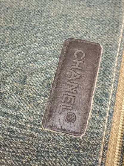 Chanel Vintage Denim and Leather Chocolate Bar Blue Green Denim Series 6