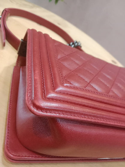 Chanel Le Boy Bag Red Lambskin Medium Series 18
