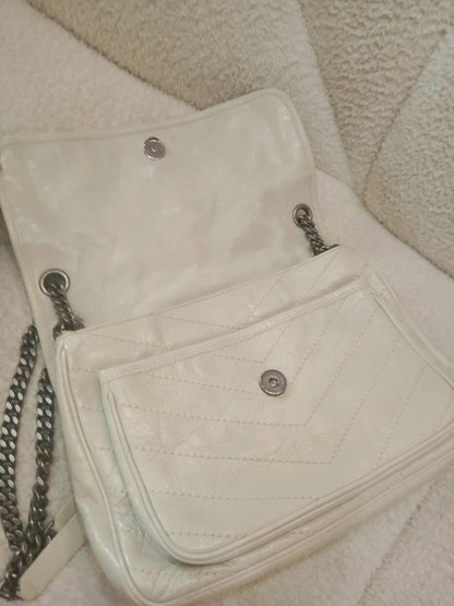 Saint Laurent Niki Medium Shoulder Bag in White Quilted Calfskin