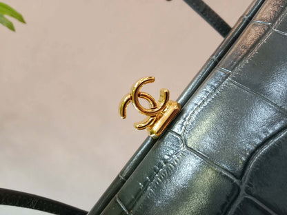 Chanel Crocodile Embossed Calfskin Clutch with Leather Strap Microchipped