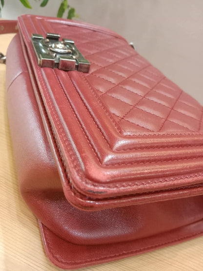 Chanel Le Boy Bag Red Lambskin Medium Series 18