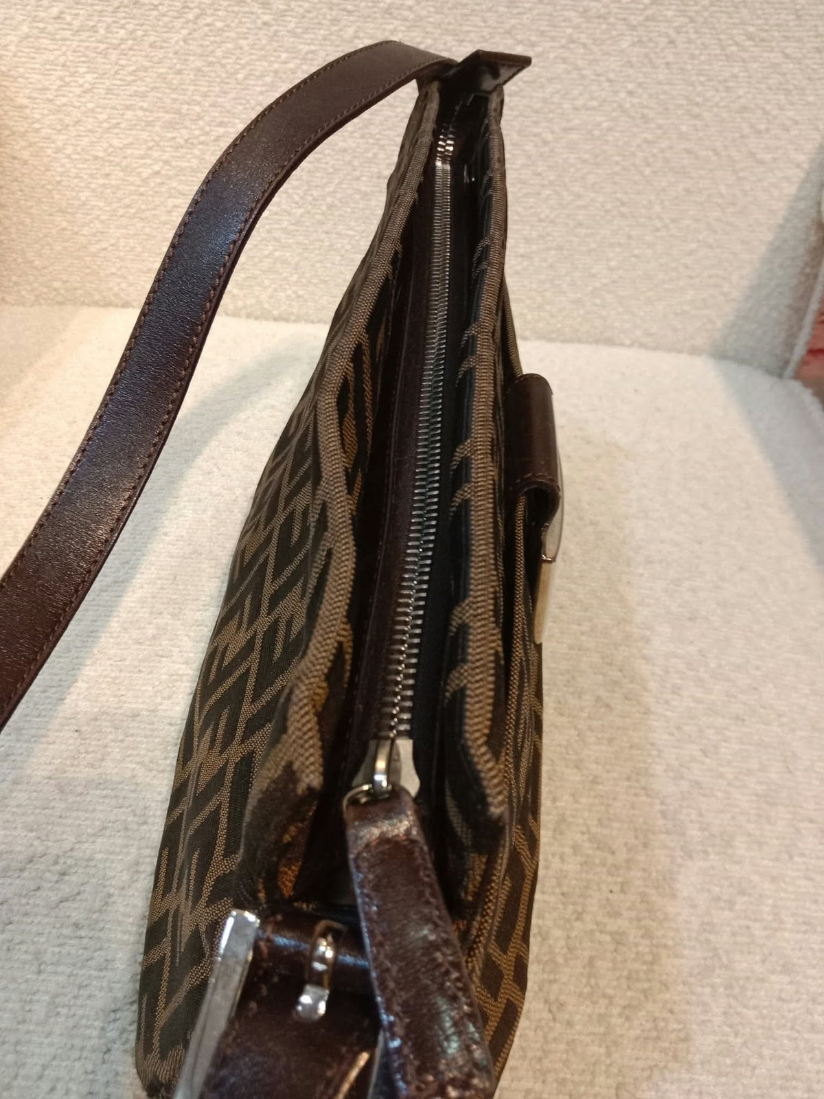 Fendi Zucca Baguette Canvas Shoulder Bag Brown