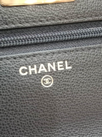 Chanel CC Box Wallet On Chain Caviar Navy Blue Series 27