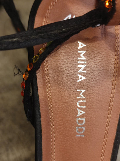 Amina Muaddi x AGWE Rainbow LSD Glasi Heeled Sandals Size 36 Black