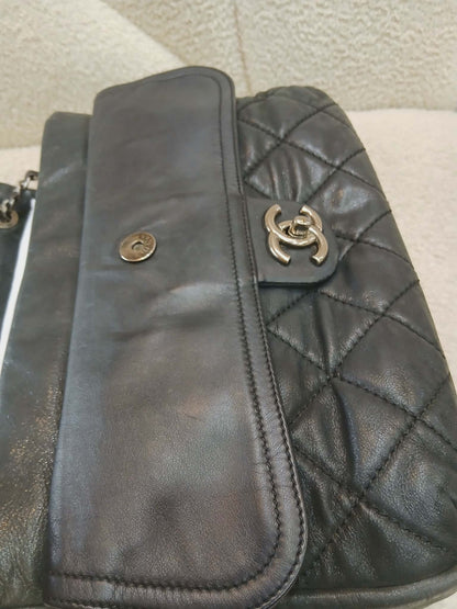 Chanel Square Double Flap Lambskin Dark Gray Series 15