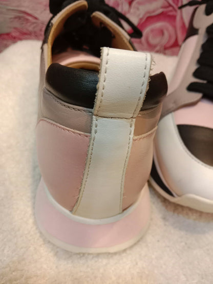 Hermes Rebus Sneakers Rose Aube/Black/White/Taupe Size 37.5