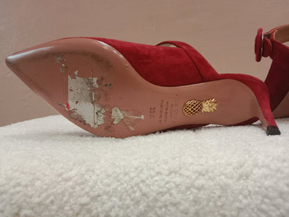 Aquazzura Blossom Suede Pointed Toe Mules Red Size 35.5