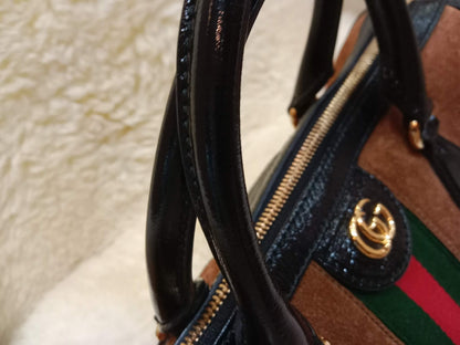 Gucci Ophidia Brown Suede Boston Bag
