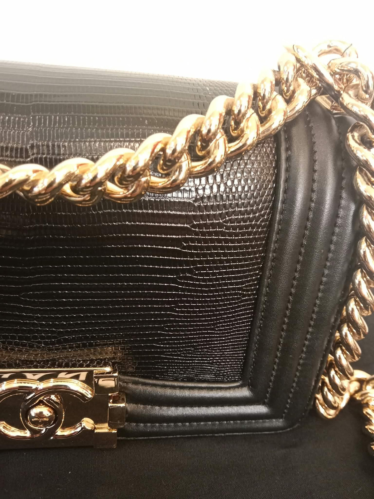 Chanel Leboy Lizard/Calfskin Black Leboy Small Series 27