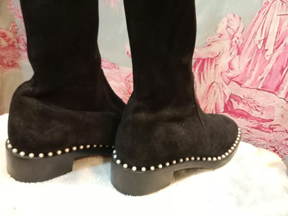 Stuart Weitzman Lowland Lift Pearl Over-the-Knee Boots Black Size 37 1//2