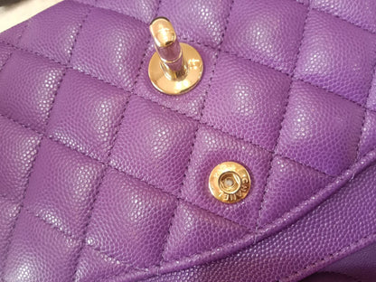 Chanel Metiers D'Art 2022 Timeless Classic Quilted Double Flap Small Caviar Microchipped Purple