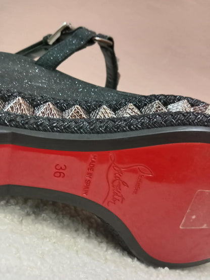 Christian Louboutin Pyraclou Wedge Black Pyramid Studs Size 36