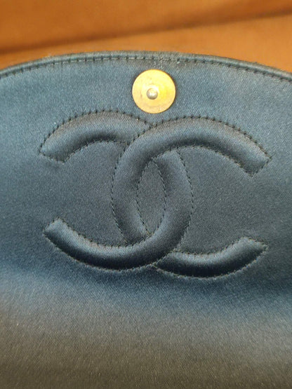 Chanel Quilted Satin Halfmoon Rhinestone Vintage Bag Black Series 0