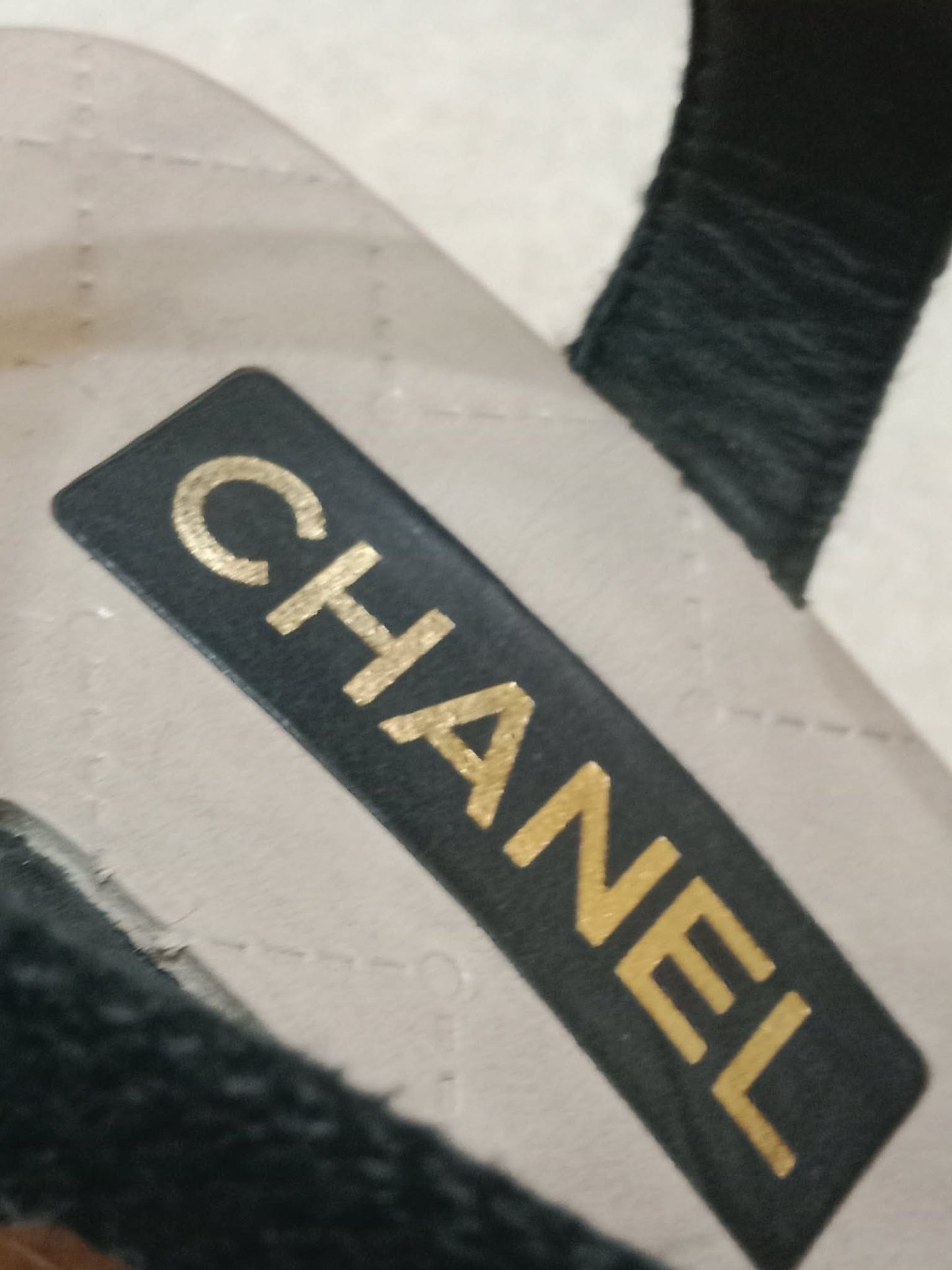 Chanel Wedge Sandals Black Canvas Embroidered Interlocking CC Logo Size 36