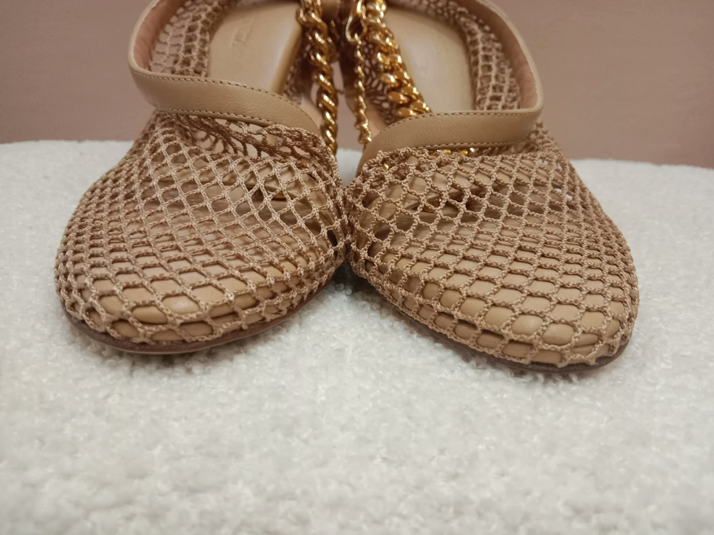 Bottega Veneta Mesh Nappa Chunky Chain Sandals Beige Size 36