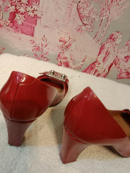 Hermes Heels Sandals Red Patent Size 38