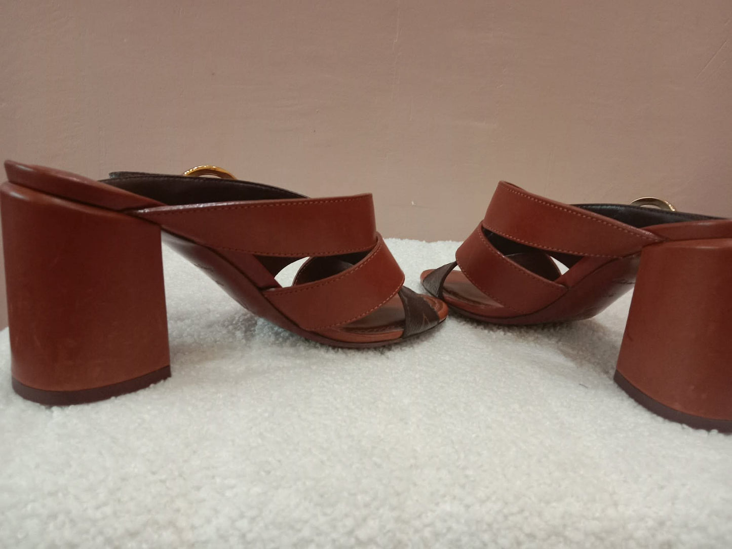 Louis Vuitton Horizon Block Heels Slide Sandals Monogram Leather Brown Size 36